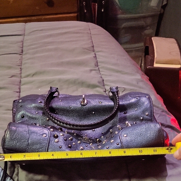 Coach SET Metallic Blue Studded Women's Bag and Matching Wristlet - Picture 11 of 13